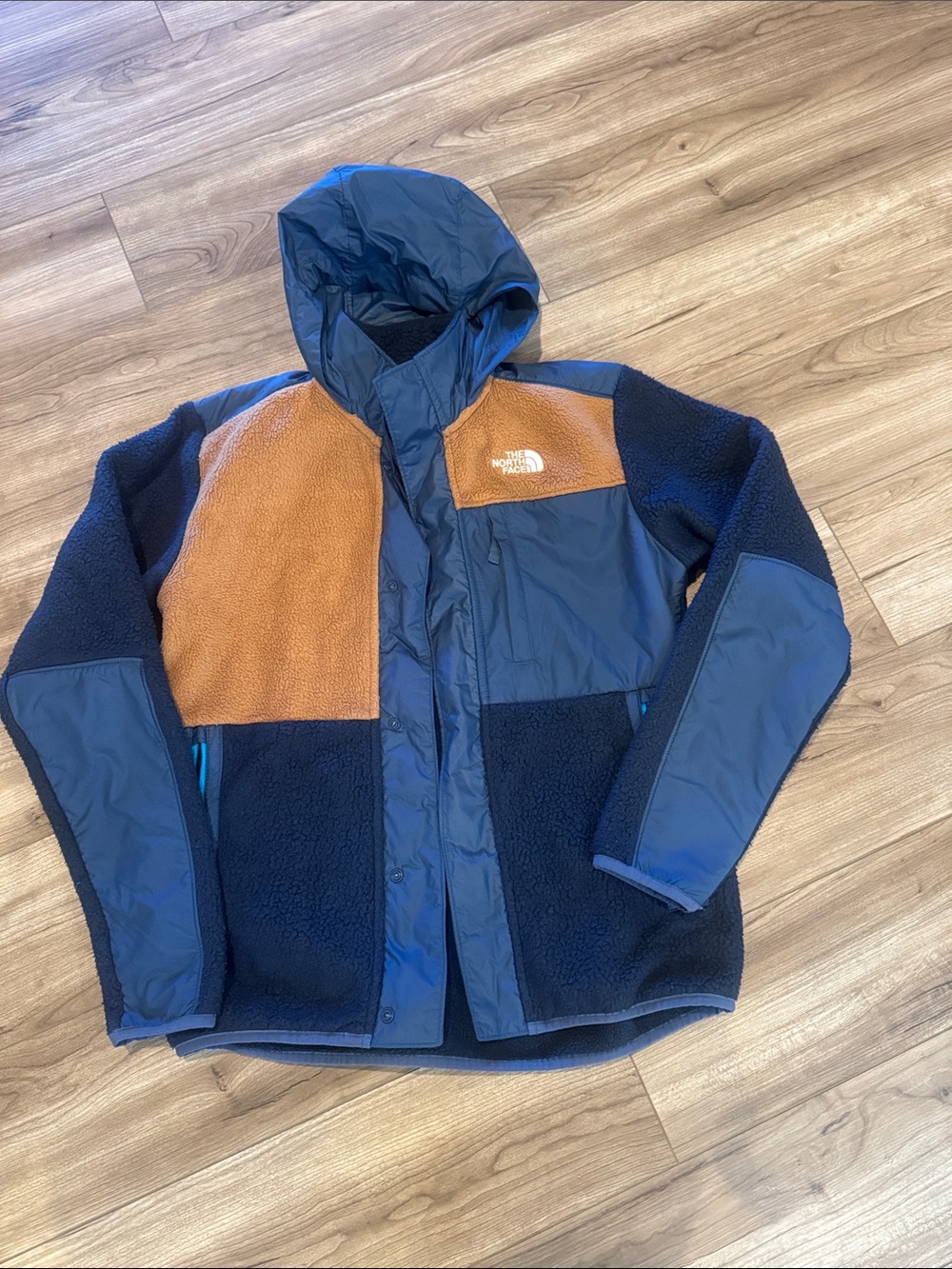 The North Face Navy & Tan Hooded Sherpa Jacket
